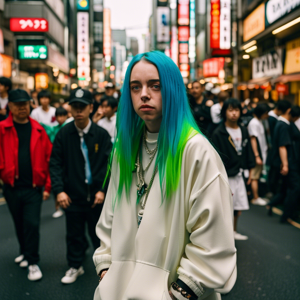 ai art - Billie Eilish in a bustling Tokyo street