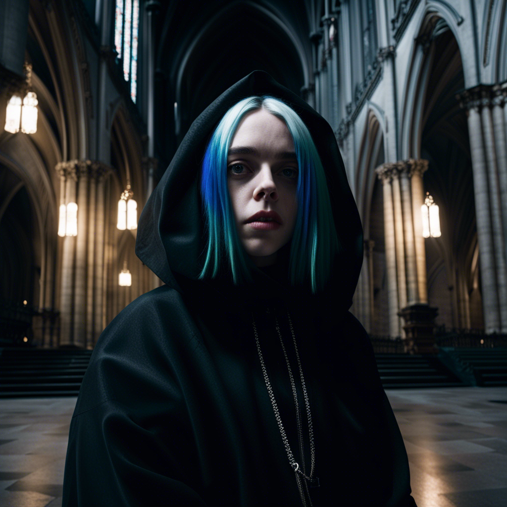 ai art - Billie Eilish in a dark gothic cathedral