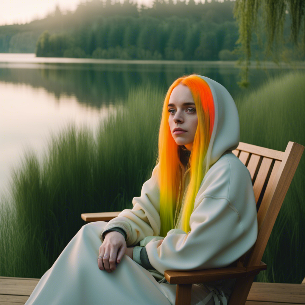 ai art - Billie Eilish in a serene, lakeside retreat