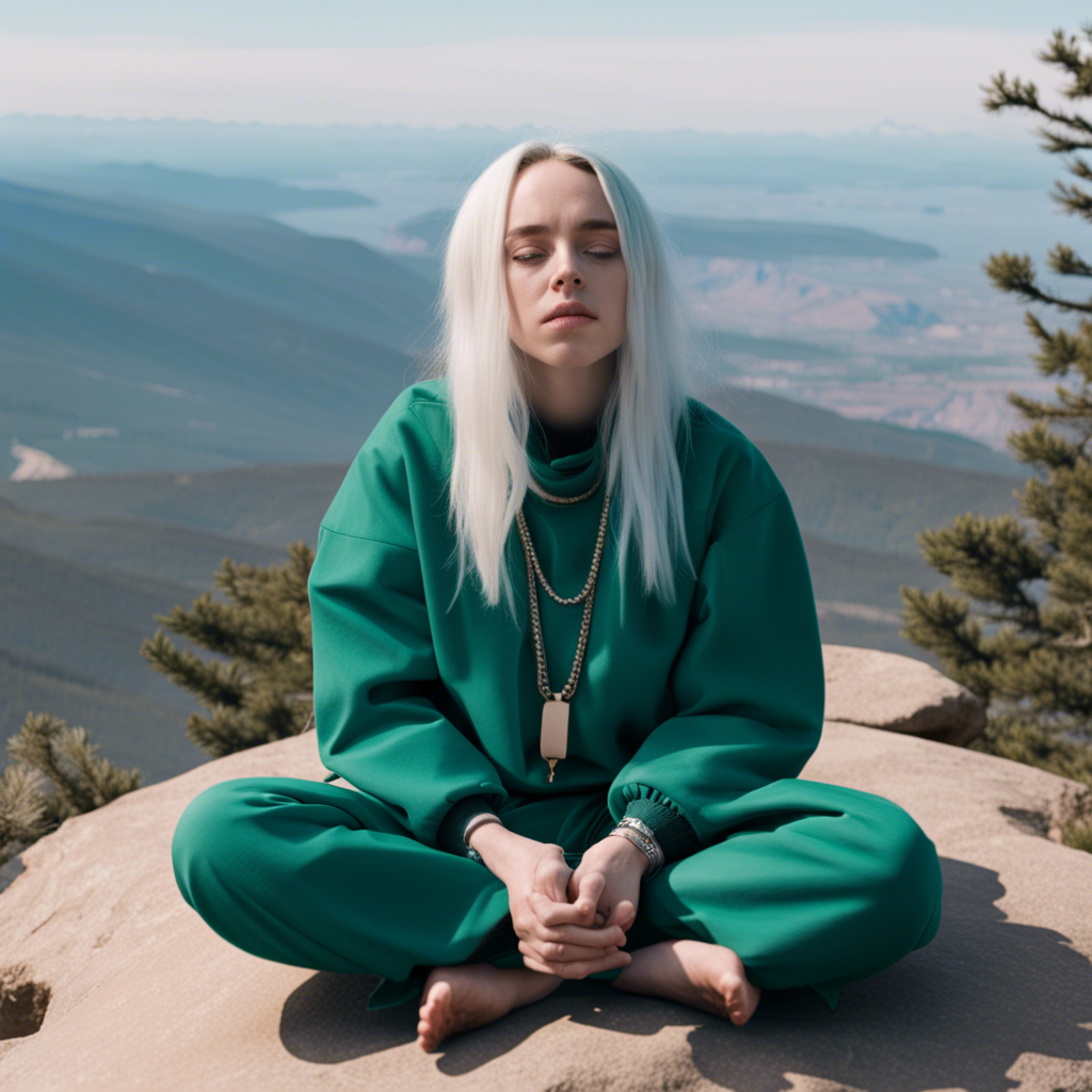 ai art - Billie Eilish in a serene mountaintop meditation