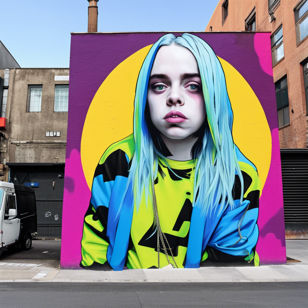 ai art - Billie Eilish in a vibrant street art scene