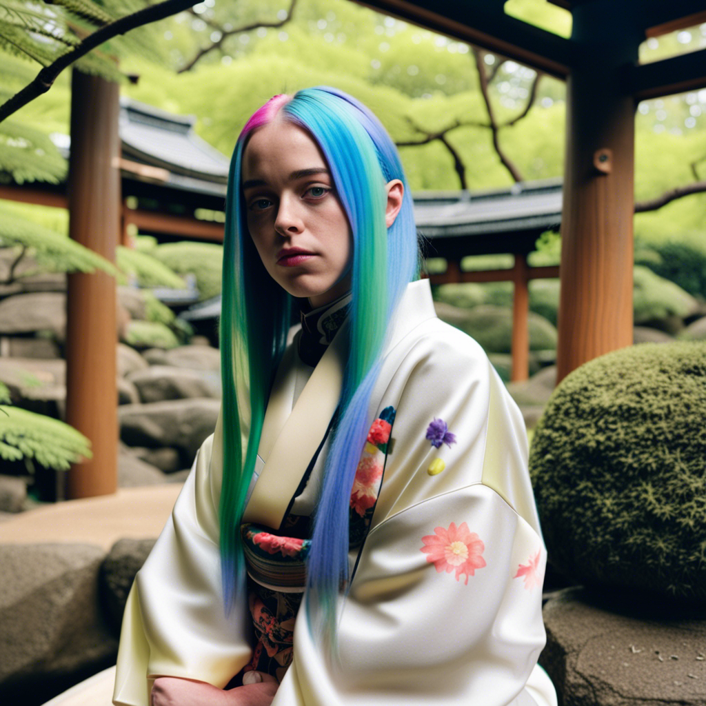 ai art - billie eilish in a serene, Japanese garden